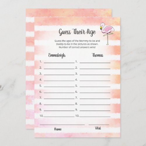 Coral Striped Flamingo Guess Their Age Shower Game Invitation