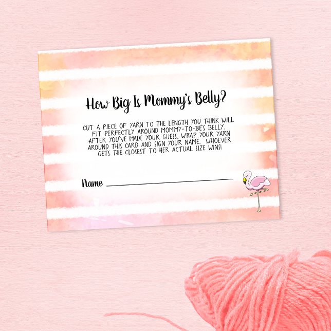 Coral Striped Flamingo Mom's Belly Size Game Enclosure Card (Creator Uploaded)