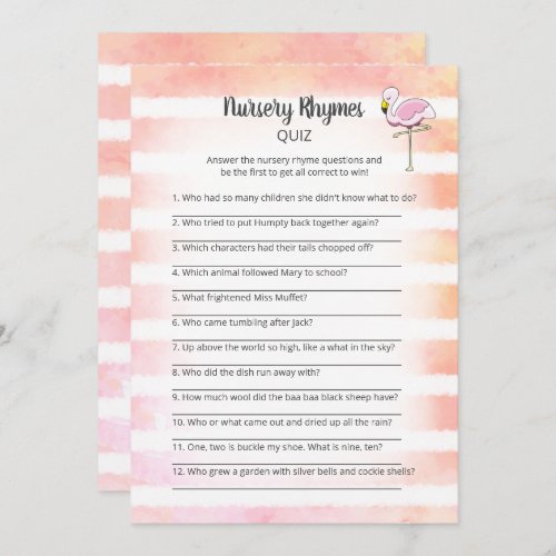 Coral Striped Flamingo Nursery Rhymes Shower Card