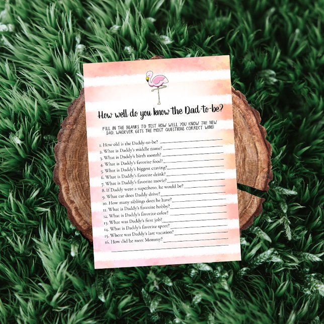 Coral Striped Flamingo Who Knows Dad Best Game Invitation (Creator Uploaded)