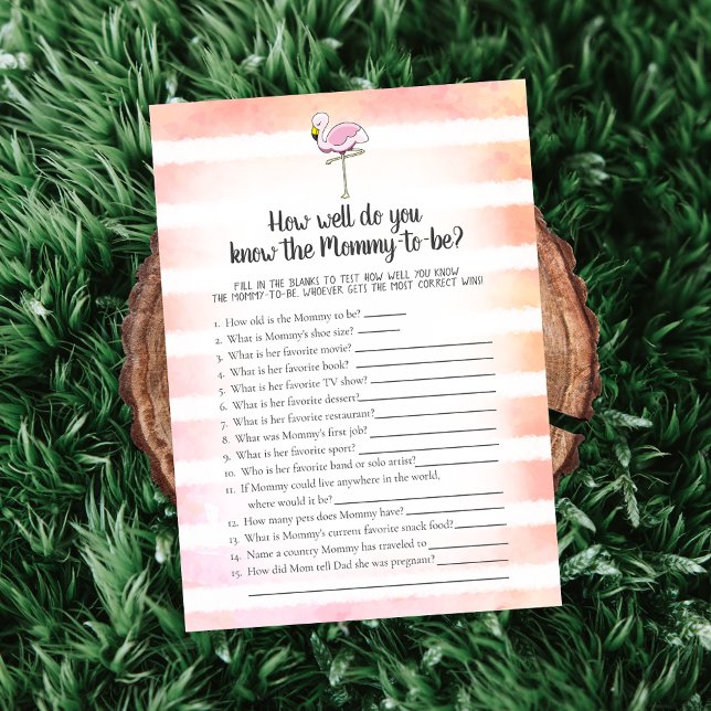 Coral Striped Flamingo Who Knows Mommy Best Game Invitation (Creator Uploaded)