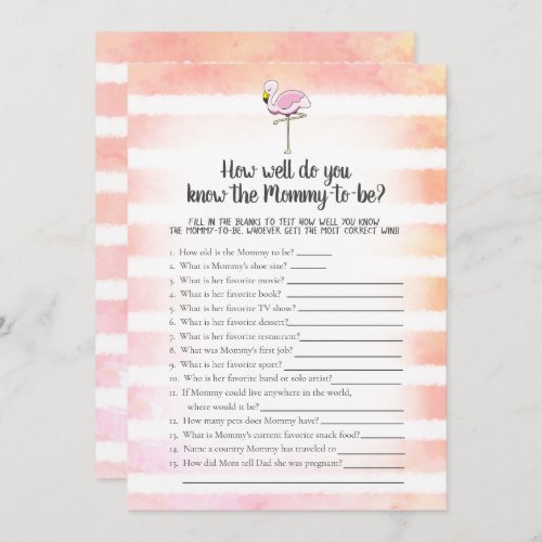 Coral Striped Flamingo Who Knows Mommy Best Game Invitation