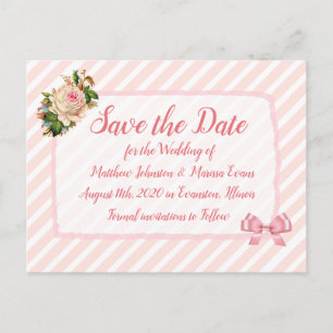 Coral Striped Personalized Save the Date Postcard