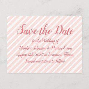 Coral Striped Personalized Save the Date Postcard