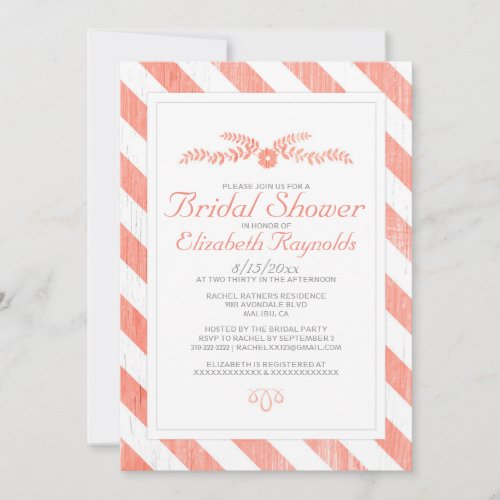 Coral Stripes Bridal Shower Invitations