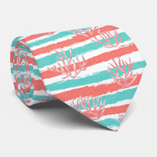 Coral Stripes Coastal Watercolor Pattern Neck Tie