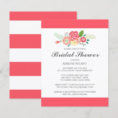 Simply Floral &amp; Stripes Bridal Shower Invitation
