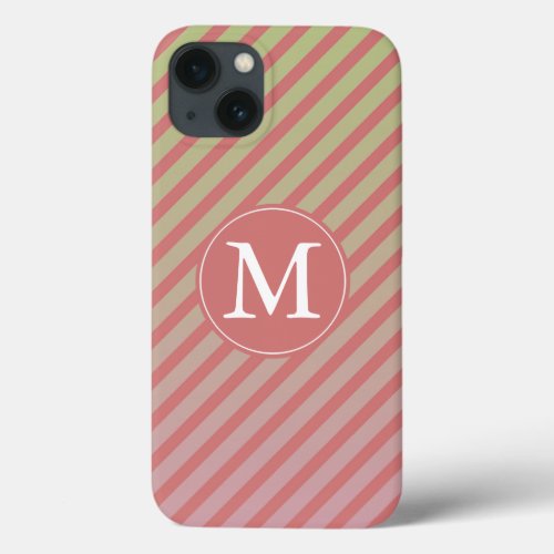 Coral Stripes Mint Ombre Monogram iPhone 13 Case