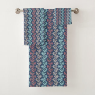 Coral Stripes Navy Towel Set