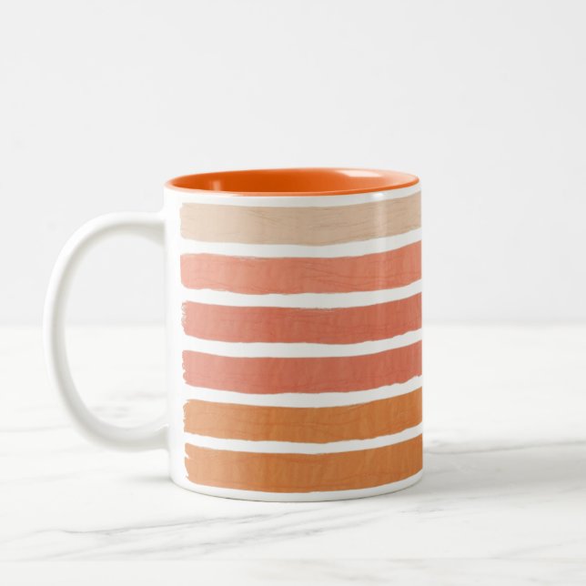  Coral Stripes Orange Stripes Two-Tone Coffee Mug (Left)