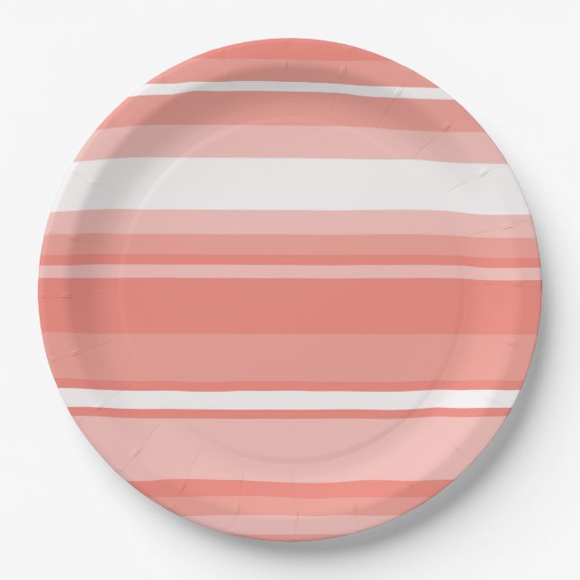 Coral stripes paper plates (Front)