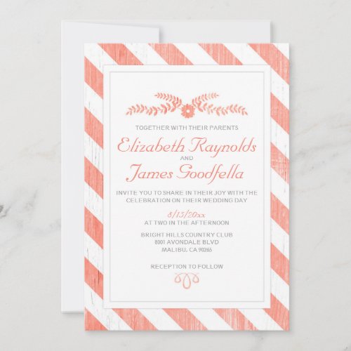 Coral Stripes Wedding Invitations