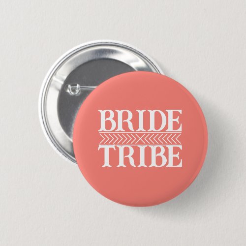 Coral Stylized Bride Tribe Bachelorette Party Button