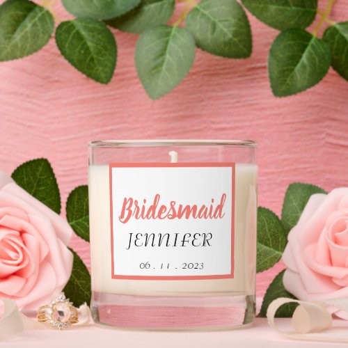 Coral Stylized Bridesmaid Name Scented Candle