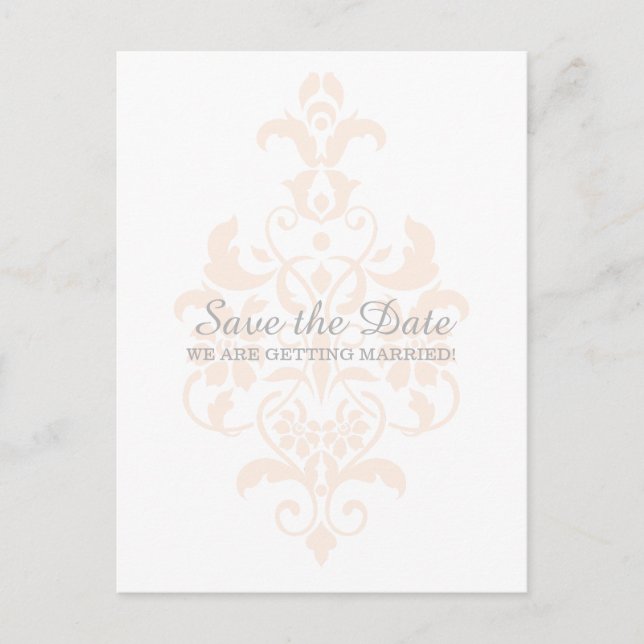 Coral Subtle Damask Save the Date Postcard (Front)