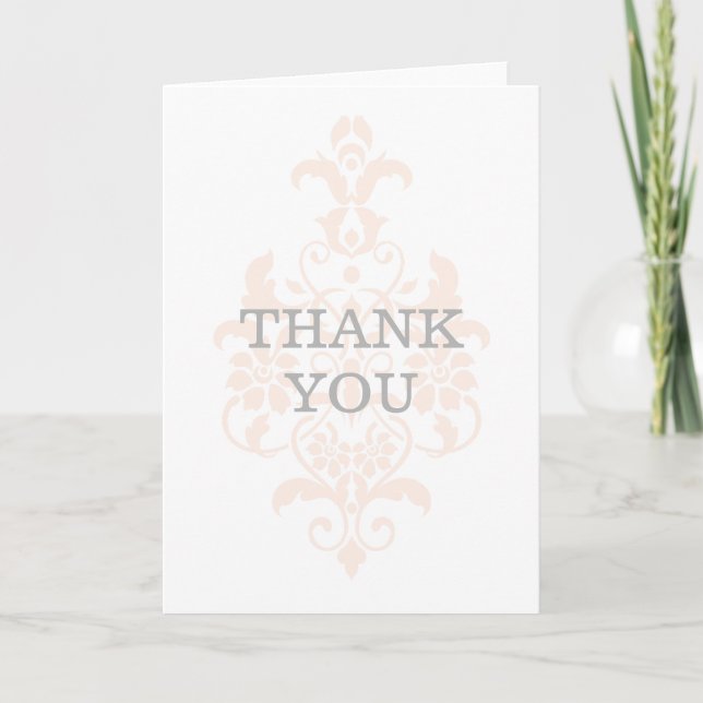 Coral Subtle Damask Thank You Card (Front)