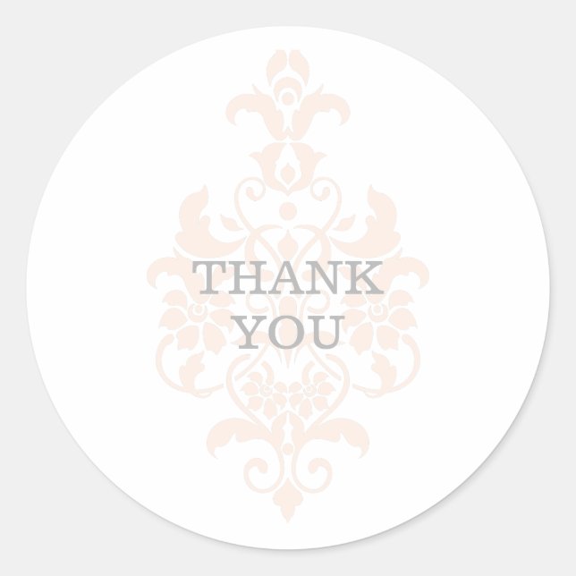 Coral Subtle Damask Thank You Stickers (Front)