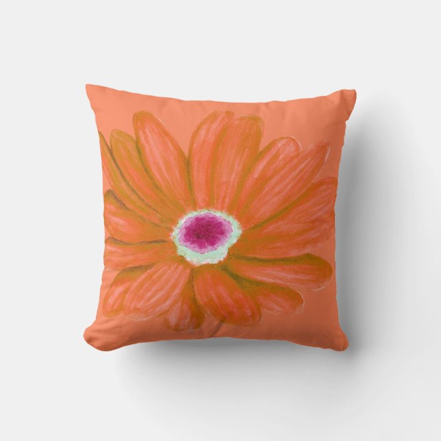 Coral Summer Flower Throw Pillow (Front)