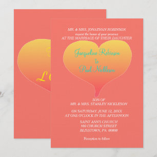 Coral Sunset Hearts Invitation