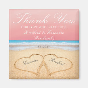 Coral Sunset Peach Beach Wedding 2 Hearts Sand Magnet