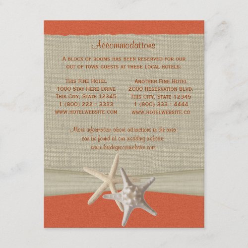 Coral Sunshine Beach Wedding Directions Insert Announcements