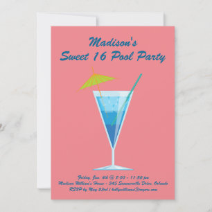 Coral Sweet 16 Pool Party Invitation