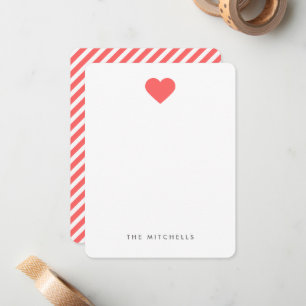 Coral Sweet Heart Monogram Stationery Note Card