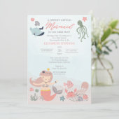 Coral Sweet Little Mermaid Sea Girl Baby Shower In Invitation (Standing Front)