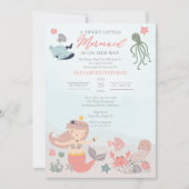 Coral Sweet Little Mermaid Sea Girl Baby Shower In Invitation (Front)