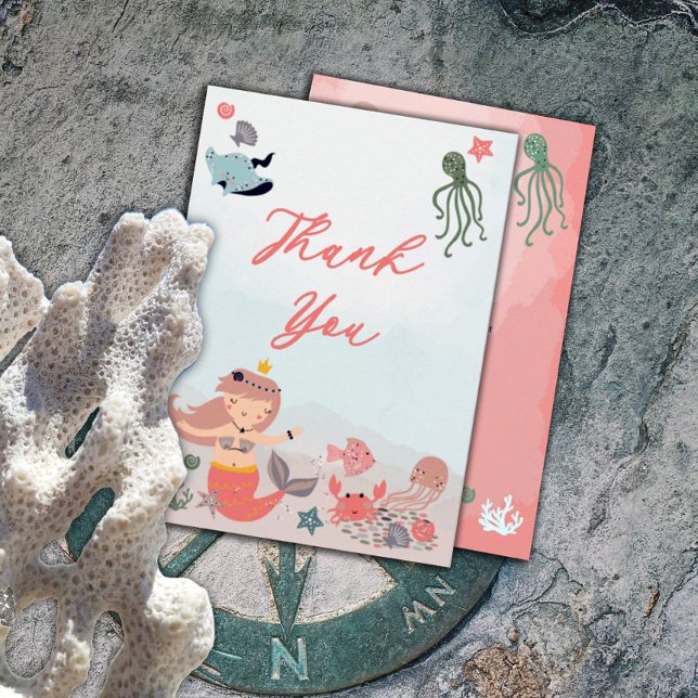 Coral Sweet Mermaid Sea Girl Baby Shower Thank You (Creator Uploaded)