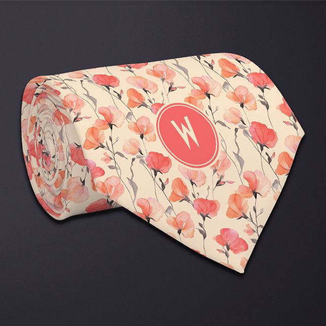 Coral Sweet Peas Floral  Neck Tie (Creator Uploaded)