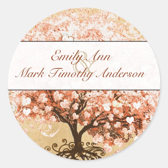 Coral Swirl Heart Leaf Tree Wedding Seal (Front)