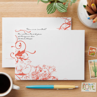 Coral Swirls Wedding Envelopes