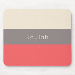 Coral Taupe Beige Color Block Pattern with Name Mouse Pad