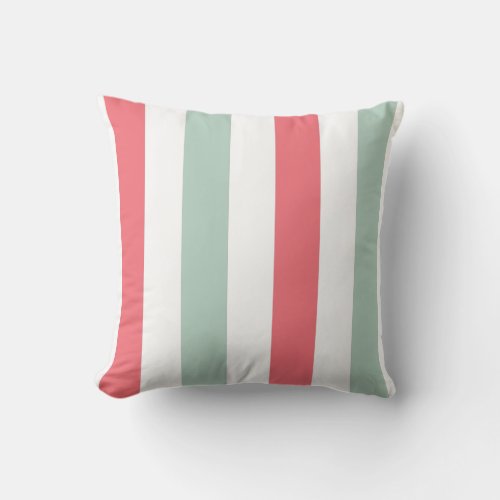Coral Teal and White Striped Throw Pillow