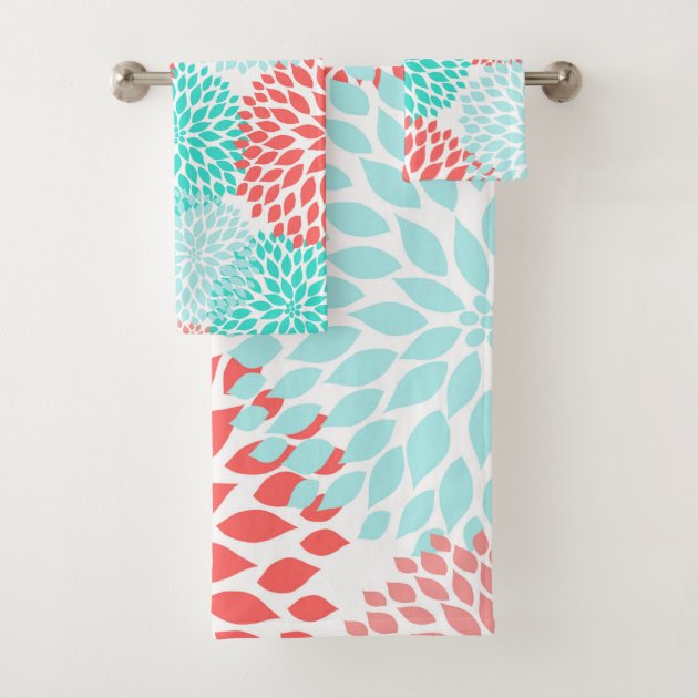 Coral and aqua bath towels deals