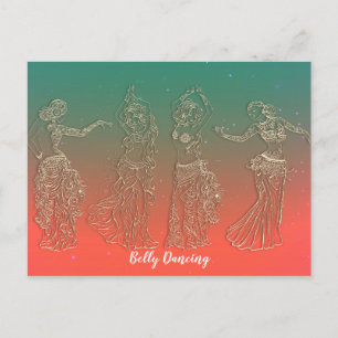 Coral Teal Belly Dancing Dancers Dance Lessons Postcard