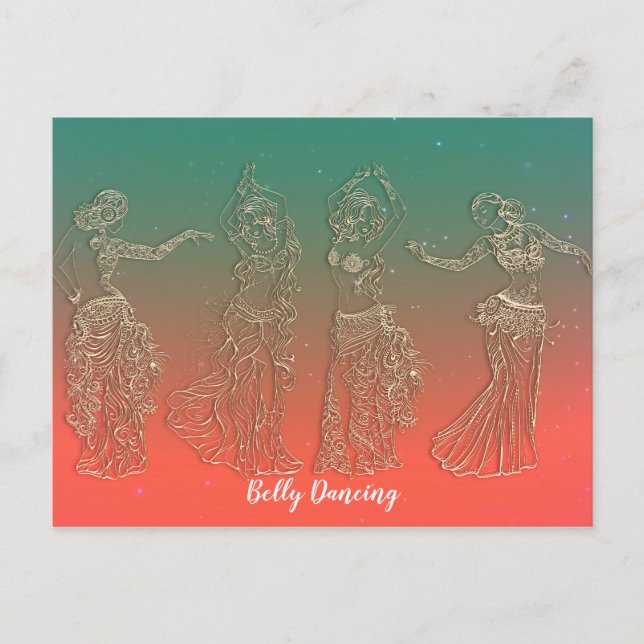 Coral Teal Belly Dancing Dancers Dance Lessons Postcard (Front)