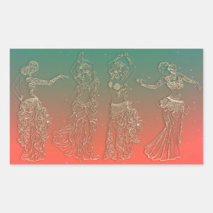 Coral Teal Belly Dancing Dancers Dance Party Rectangular Sticker