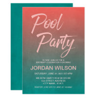 Coral Teal Birthday Anniversary Pool Party Invite