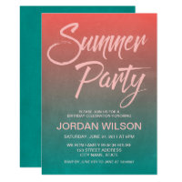Coral Teal Birthday New Home Summer Party Invite