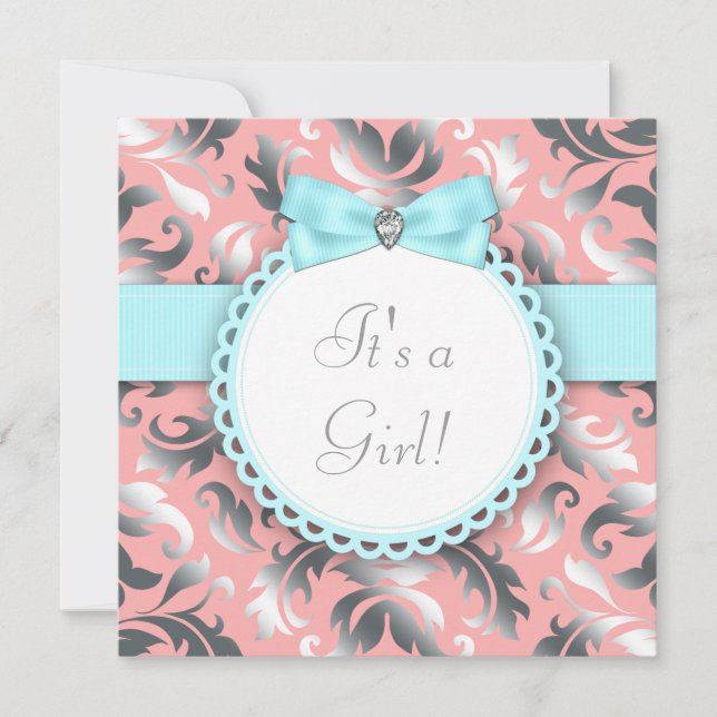 Coral Teal Blue and Gray Baby Shower Invitation (Front)