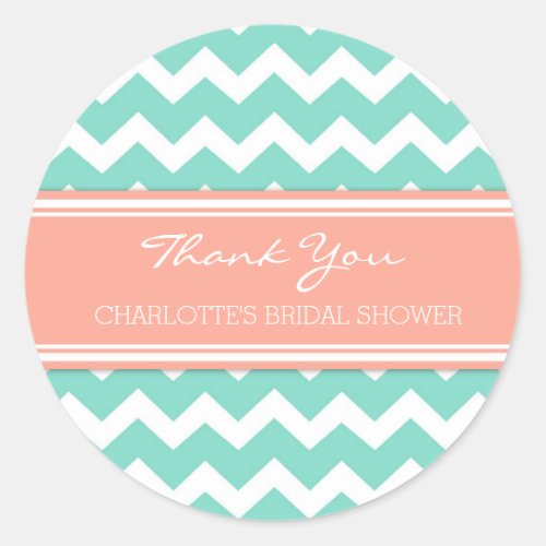 Coral Teal Chevron Bridal Shower Favor Tags