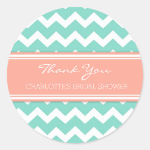 Coral Teal Chevron Bridal Shower Favor Tags