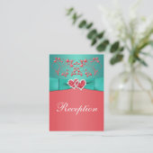 Coral, Teal Floral, Hearts Enclosure Card (Standing Front)