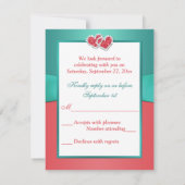 Coral, Teal Floral Joined Hearts RSVP Card (Back)
