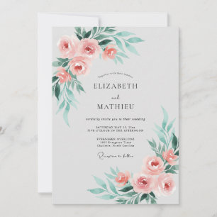 Coral Teal Foliage Eucalyptus Wedding Invitation