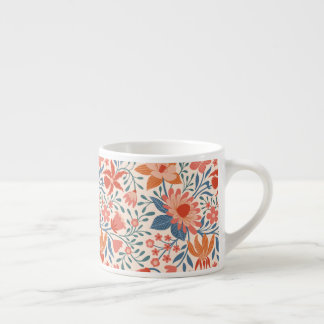 Coral & Teal Garden Blooms on Soft Beige Espresso Cup