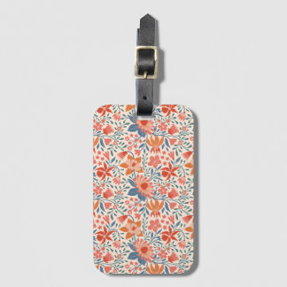 Coral & Teal Garden Blooms on Soft Beige Luggage Tag