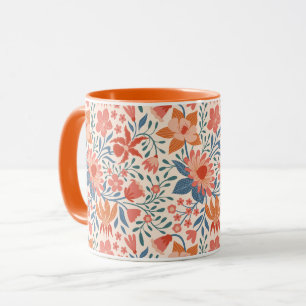 Coral & Teal Garden Blooms on Soft Beige Mug